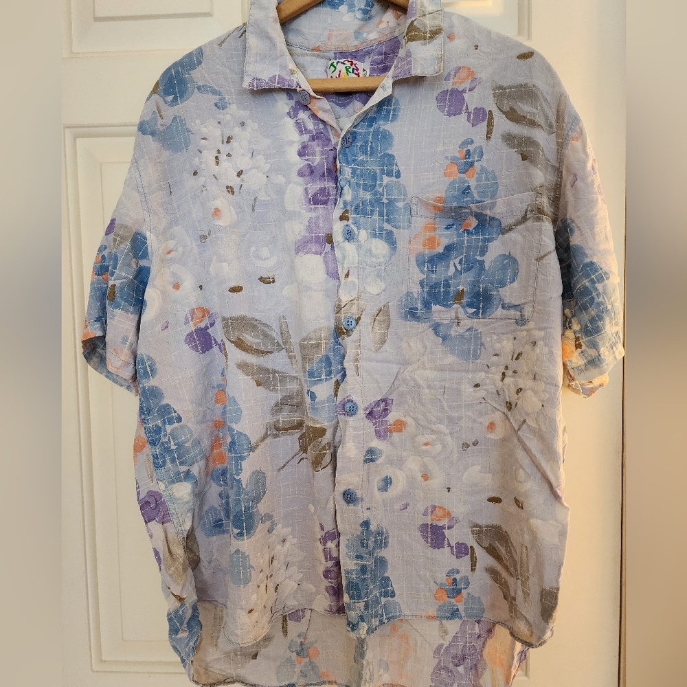 Vintage 90s Jams World Shirt Size Xl Hawaiian Tropical Floral Pastel